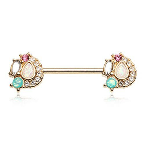 Golden Sparkle Opal Medley Nipple Barbell Ring Nipple Barbell Impulse Piercings