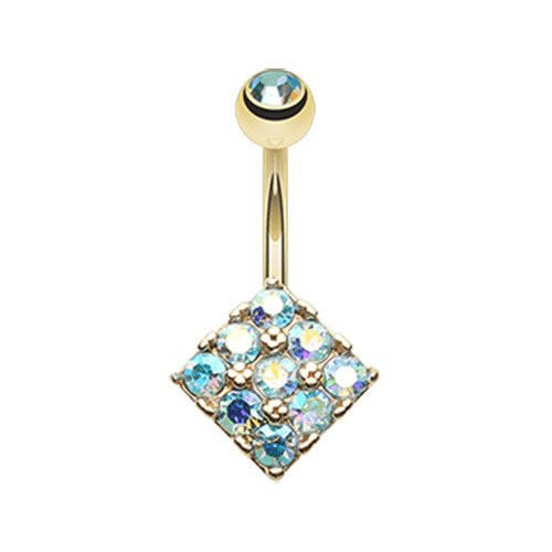 Golden Sparkle Overload Belly Button Ring Navel Ring Impulse Piercings Aqua/Aurora Borealis