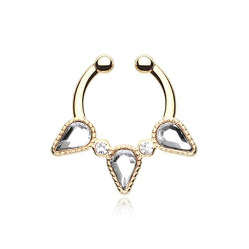 Golden Sparkle Trident Fake Septum Clip-On Ring Fake Septum Ring Impulse Piercings