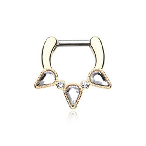 Golden Sparkle Trident Septum Clicker Septum Ring Impulse Piercings 16 GA (1.2mm) 1/4" (6mm)