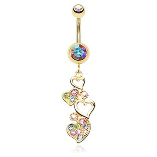 Golden Sparkling Heart Cluster Belly Button Ring Navel Ring Impulse Piercings