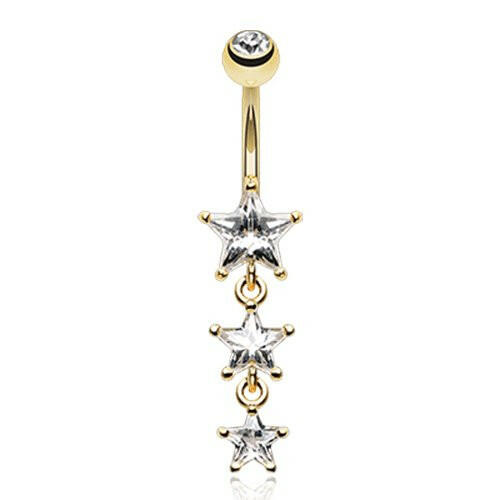 Golden Sparkling Star Drop Cubic Zirconia Belly Button Ring Navel Ring Impulse Piercings