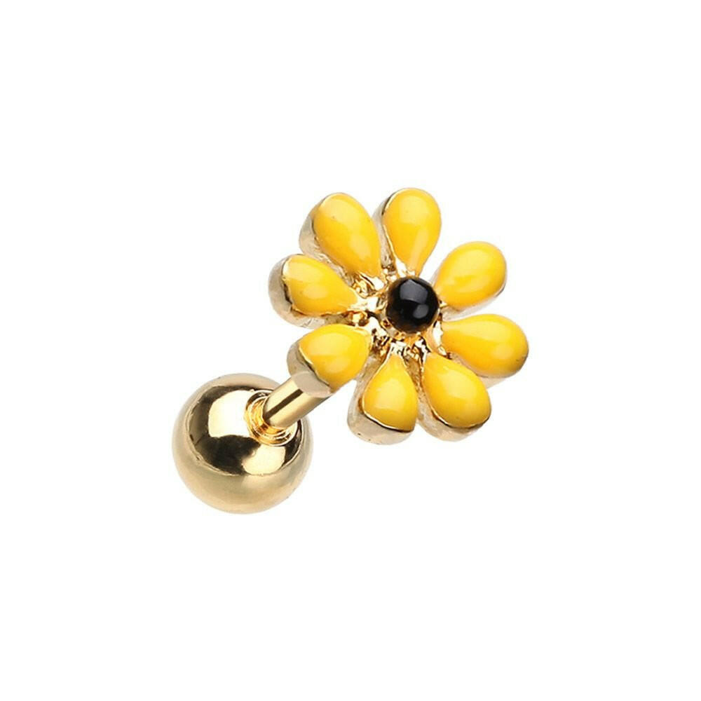 Golden Spring Blossom Flower Cartilage Tragus Earring Cartilage Earring Impulse Piercings Yellow/Black