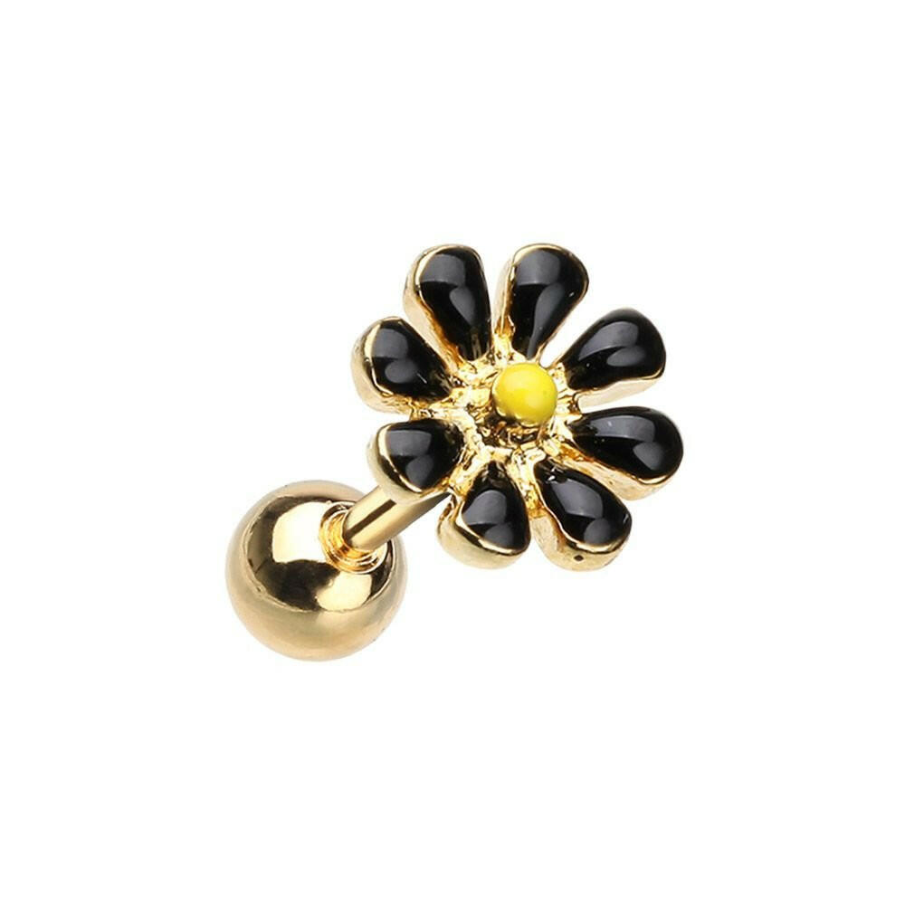 Golden Spring Blossom Flower Cartilage Tragus Earring Cartilage Earring Impulse Piercings Black/Yellow