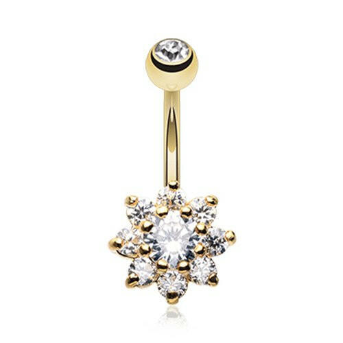 Golden Spring Flower Cubic Zirconia Belly Button Ring Navel Ring Impulse Piercings