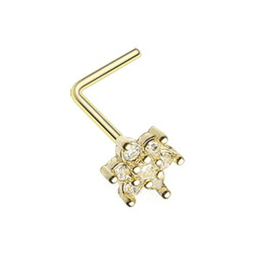 Golden Spring Flower Sparkle Prong Set L-Shaped Nose Ring Nose Ring Impulse Piercings