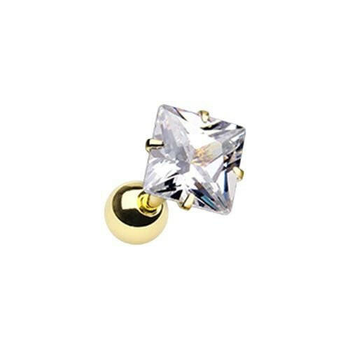 Golden Square Gem Crystal Cartilage Tragus Earring Cartilage Earring Impulse Piercings 5/32" (4mm)