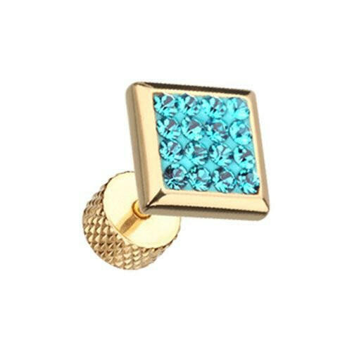 Golden Square Multi-Sprinkle Dot Multi Gem Steel Fake Plug Fake Plug Impulse Piercings 16 gauge (1.2mm) Teal