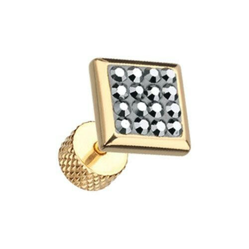 Golden Square Multi-Sprinkle Dot Multi Gem Steel Fake Plug Fake Plug Impulse Piercings 16 gauge (1.2mm) Hematite