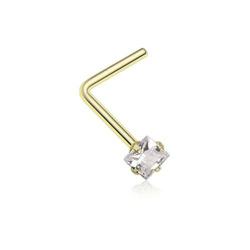 Golden Square Prong Set Gem Top L-Shaped Nose Ring Nose Ring Impulse Piercings