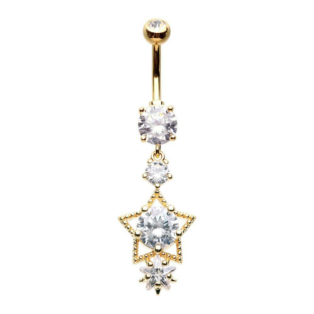 Golden Star Cluster Cubic Zirconia Belly Button Ring Navel Ring Impulse Piercings