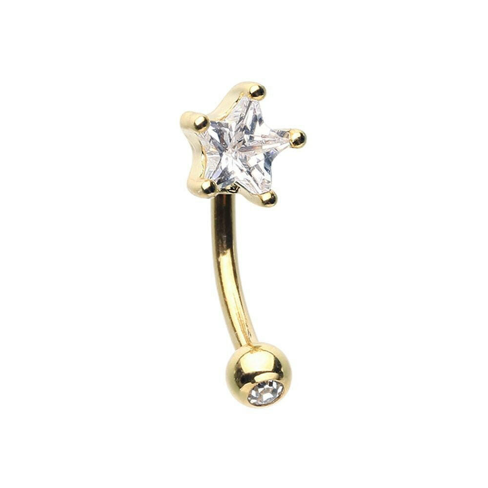 Golden Star Gem Prong Curved Barbell Eyebrow Ring Curved Barbell Impulse Piercings