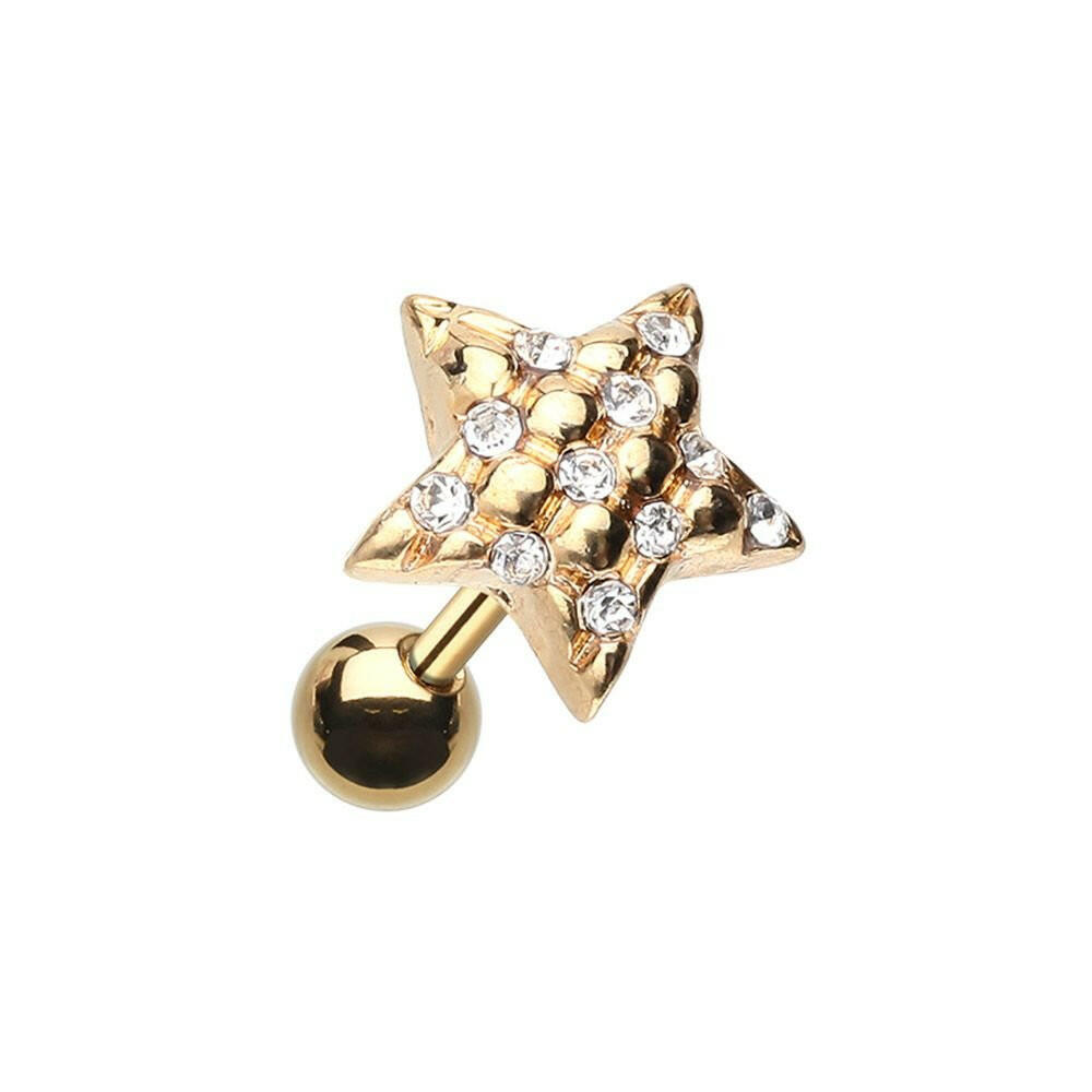 Golden Star Multi-Gem Cartilage Tragus Earring Cartilage Earring Impulse Piercings