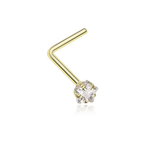 Golden Star Prong Set Gem Top L-Shaped Nose Ring Nose Ring Impulse Piercings