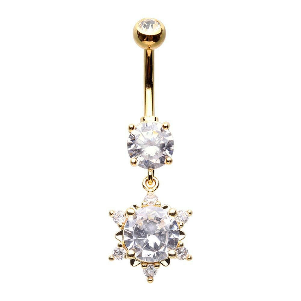 Golden Starburst Cubic Zirconia Belly Button Ring Navel Ring Impulse Piercings