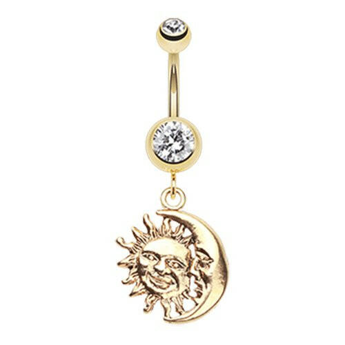 Golden Sun & Moon Union of Opposites Belly Button Ring Navel Ring Impulse Piercings