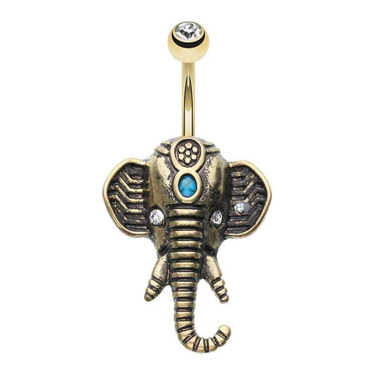 Golden Supreme Ganesha Elephant Belly Button Ring Navel Ring Impulse Piercings