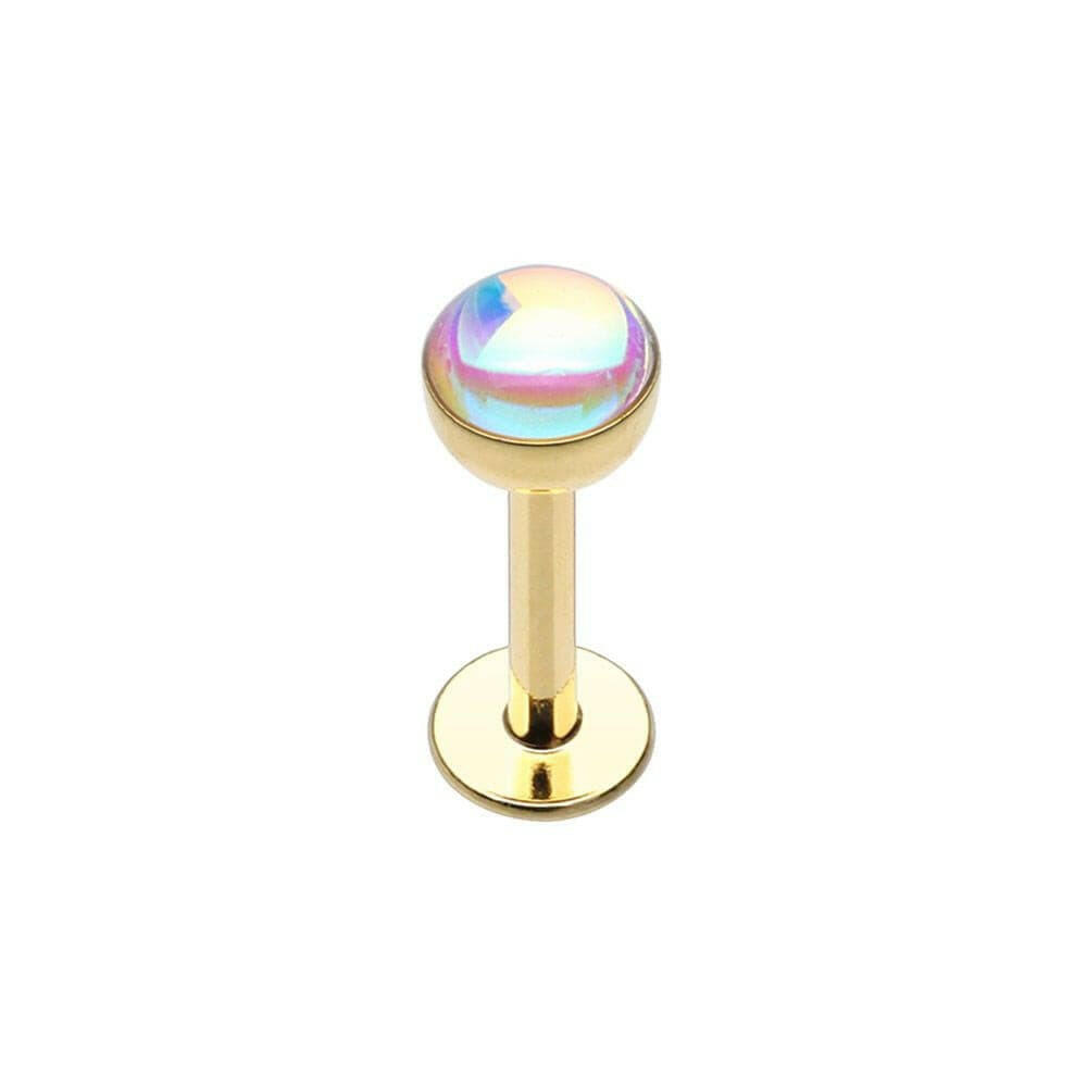 Golden Synthetic Moonstone Dome Steel Labret Labret Impulse Piercings 16 GA (1.2mm) 5/16" (8mm)