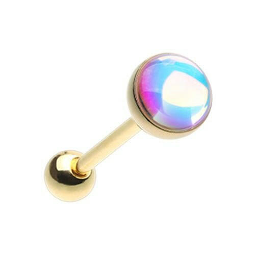 Golden Synthetic Moonstone Illumilating Barbell Tongue Ring Barbell Impulse Piercings