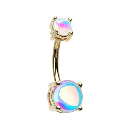 Golden Synthetic Moonstone Illuminating Prong Set Belly Button Ring Navel Ring Impulse Piercings