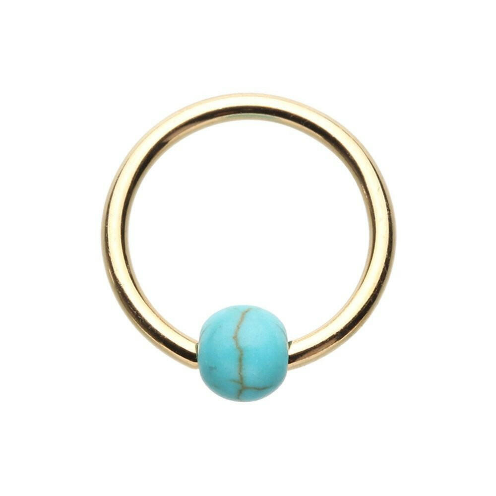 Golden Synthetic Turquoise Bead Captive Ring Captive Bead Impulse Piercings 5/16" (8mm)