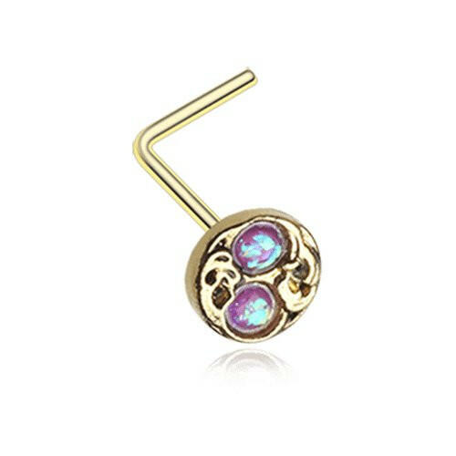 Golden Tao Filigree Opal Sparkle L-Shaped Nose Ring Nose Ring Impulse Piercings