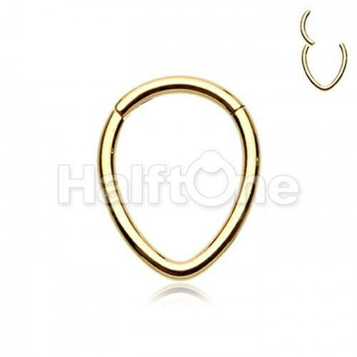 Golden Teardrop Steel Seamless Hinged Clicker Ring Septum Ring Impulse Piercings