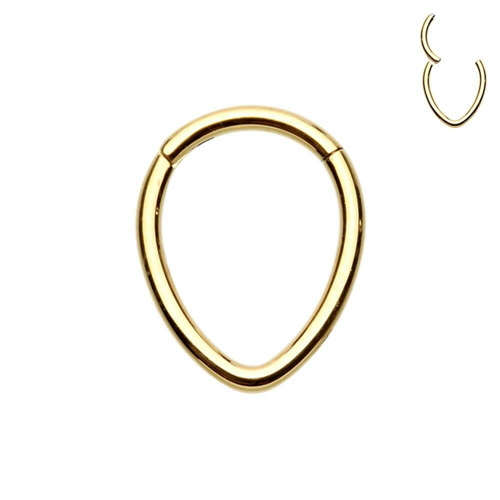 Golden Teardrop Steel Seamless Hinged Clicker Ring Captive Bead Impulse Piercings