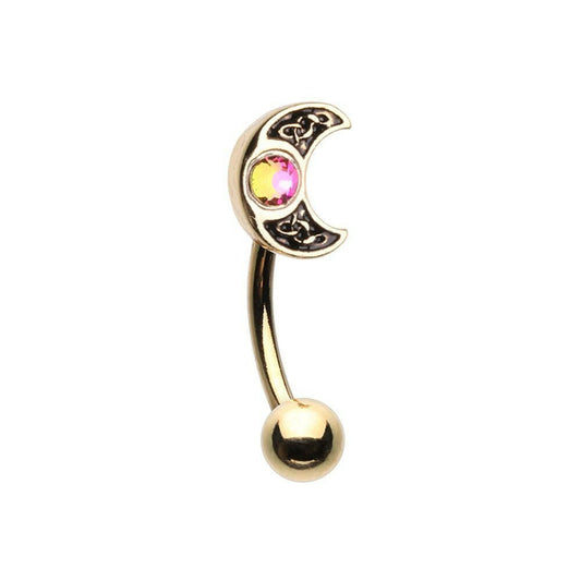 Golden Treasure Celtic Moon Curved Barbell Eyebrow Ring Curved Barbell Impulse Piercings