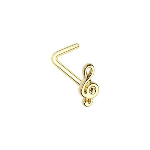 Golden Treble Clef Music Note L-Shape Nose Ring Nose Ring Impulse Piercings