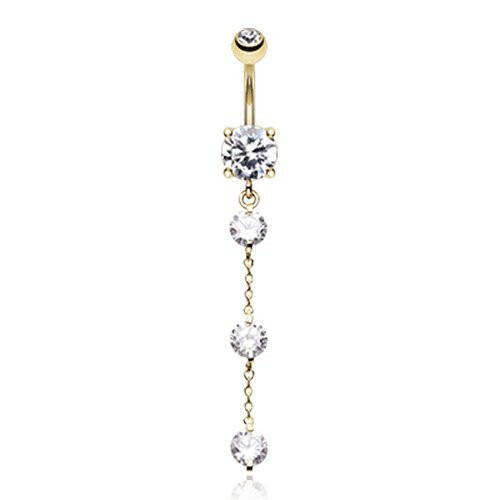 Golden Triple Crystal Droplets Cubic Zirconia Belly Button Ring Navel Ring Impulse Piercings