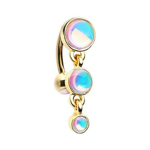 Golden Triple Illuminating Moonstone Reverse Belly Button Ring Navel Ring Impulse Piercings