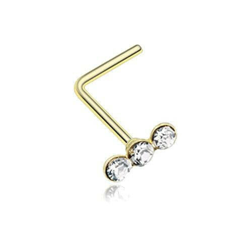 Golden Triple Linear Gem L-Shaped Nose Ring Nose Ring Impulse Piercings