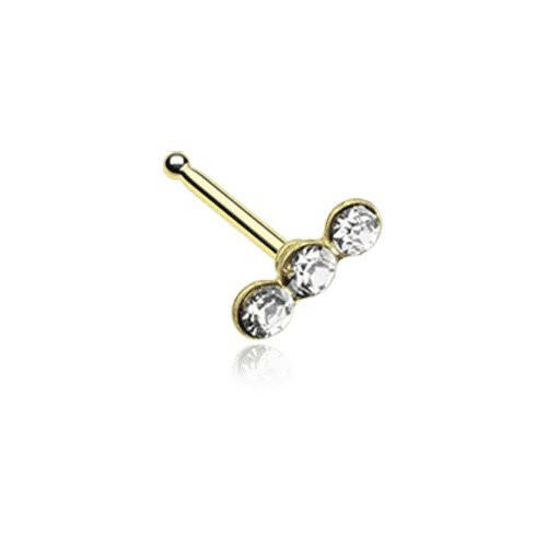 Golden Triple Linear Gem Nose Stud Ring Nose Ring Impulse Piercings