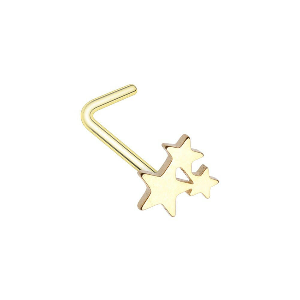 Golden Triple Star Steel Cut Icon L-Shaped Nose Ring Nose Ring Impulse Piercings