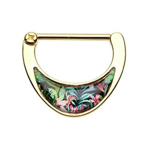 Golden Tropical Inlay Nipple Clicker Nipple Ring Impulse Piercings