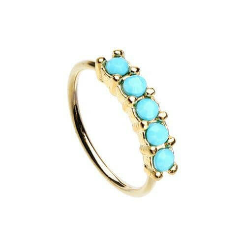 Golden Turquiose Seamless Prong set 5 Gem Bendable Nose Hoop Nose Ring Impulse Piercings 20 gauge (0.8mm) 5/16" (8mm) Turquoise