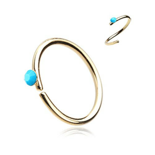 Golden Turquoise Bead Top Bendable Steel Nose Hoop Nose Ring Impulse Piercings 20 GA (0.8mm) 5/16" (8mm) 3/32" (2mm)