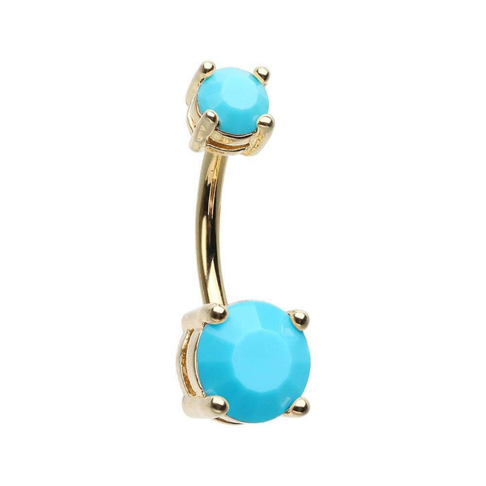 Golden Turquoise Brilliant Gem Prong Set Belly Button Ring Navel Ring Impulse Piercings