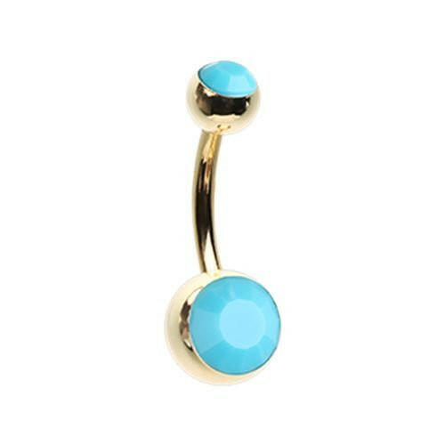 Golden Turquoise Double Ball Inlay Belly Button Ring Navel Ring Impulse Piercings