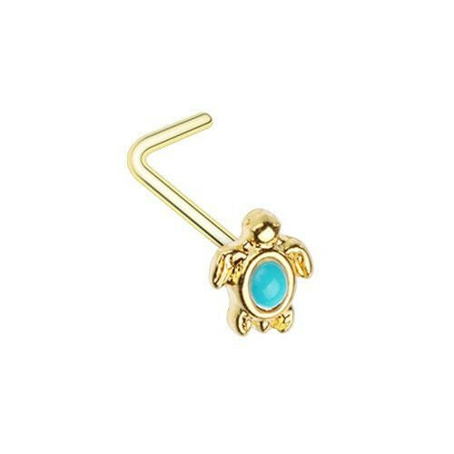 Golden Turquoise Sea Turtle L-Shape Nose Ring Nose Ring Impulse Piercings Default Title