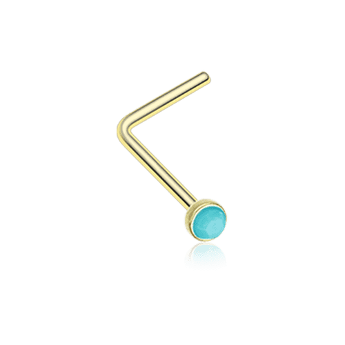 Golden Turquoise Stone L-Shaped Nose Ring Nose Ring Impulse Piercings