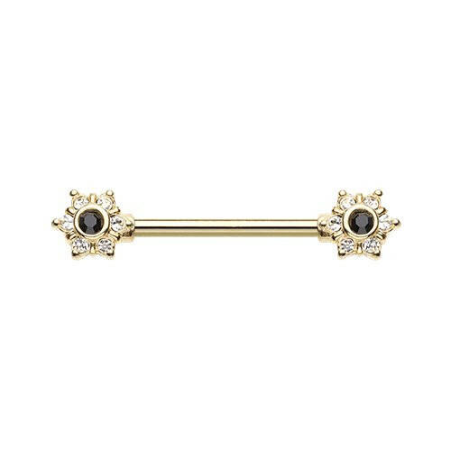 Golden Twinkle Starburst CZ Ornate Nipple Barbell Ring Nipple Ring Impulse Piercings