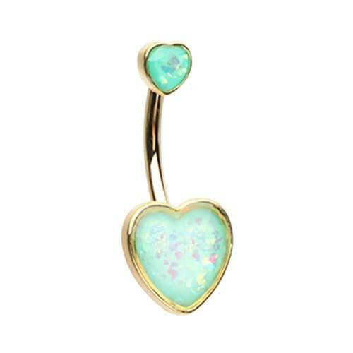 Golden Two Opal Hearts Belly Button Ring Navel Ring Impulse Piercings