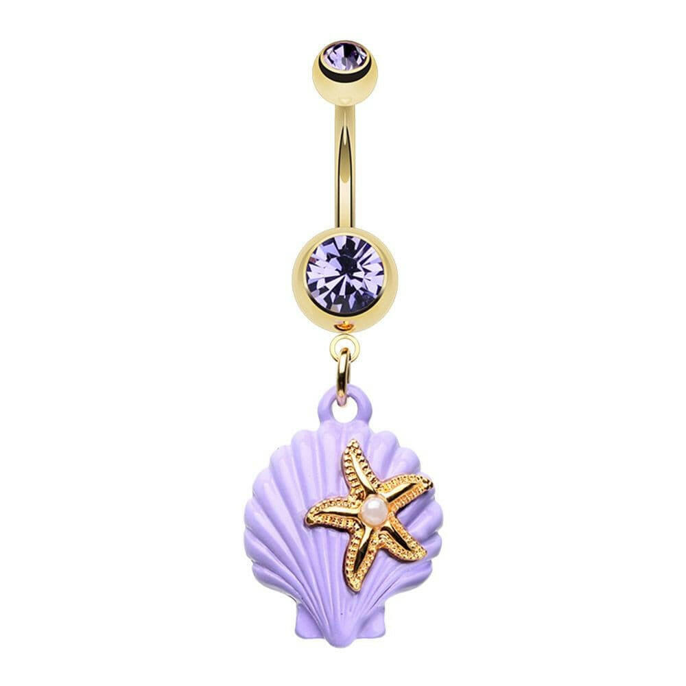 Golden Under the Seashell Belly Button Ring Navel Ring Impulse Piercings