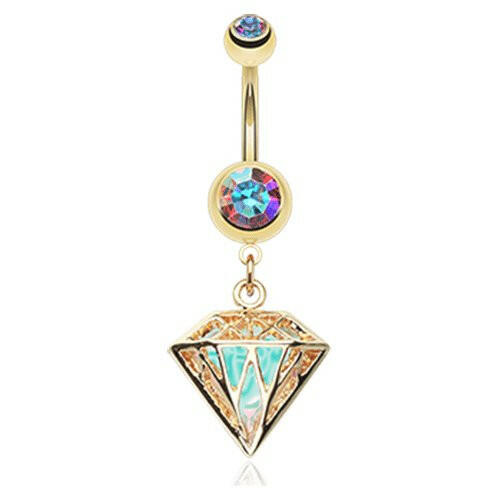 Golden Urban Iridescent Diamond Belly Button Ring Navel Ring Impulse Piercings