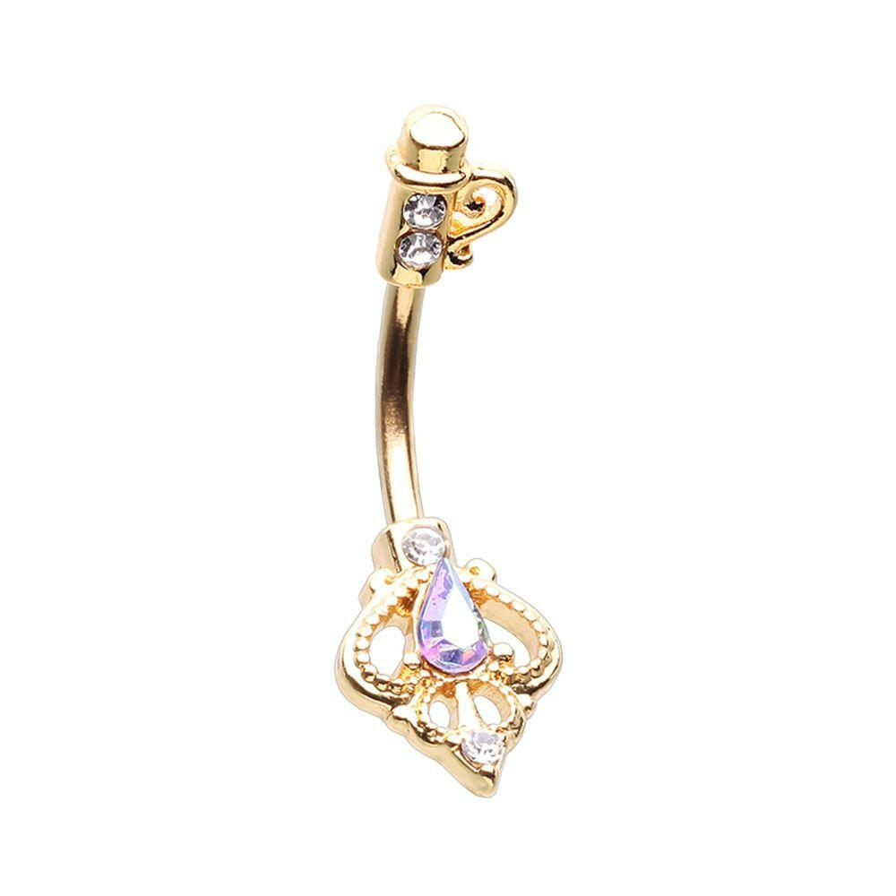 Golden Victorian Antique Heart Key Belly Button Ring Navel Ring Impulse Piercings