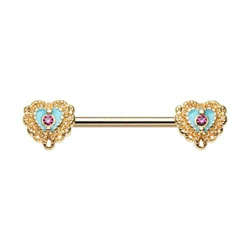 Golden Victorian Filigree Heart Nipple Barbell Ring Nipple Ring Impulse Piercings