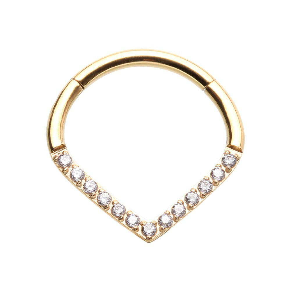 Golden Victorian Teardrop Multi Gems Steel Seamless Hinged Clicker Ring Impulse Piercings 16 GA (1.2mm) / 8mm