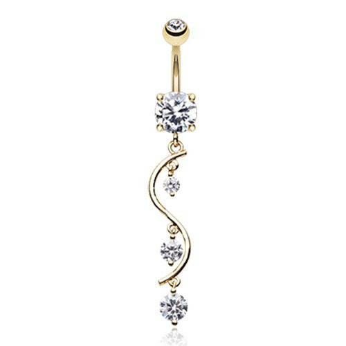 Golden Vine Swirl Sparkle Cubic Zirconia Belly Button Ring Navel Ring Impulse Piercings